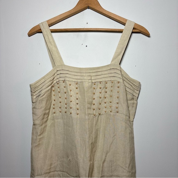 Serenade Linen Blend Beaded Midi Dress Beige Neutral Boho Sleeveless Size M - Picture 2 of 8